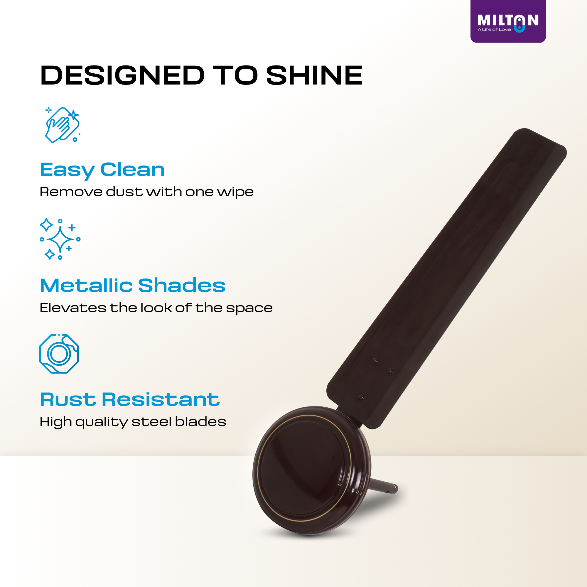 MILTON Brezza 1200mm Ceiling Fan – High-Speed, Silent & Stylish Cooling