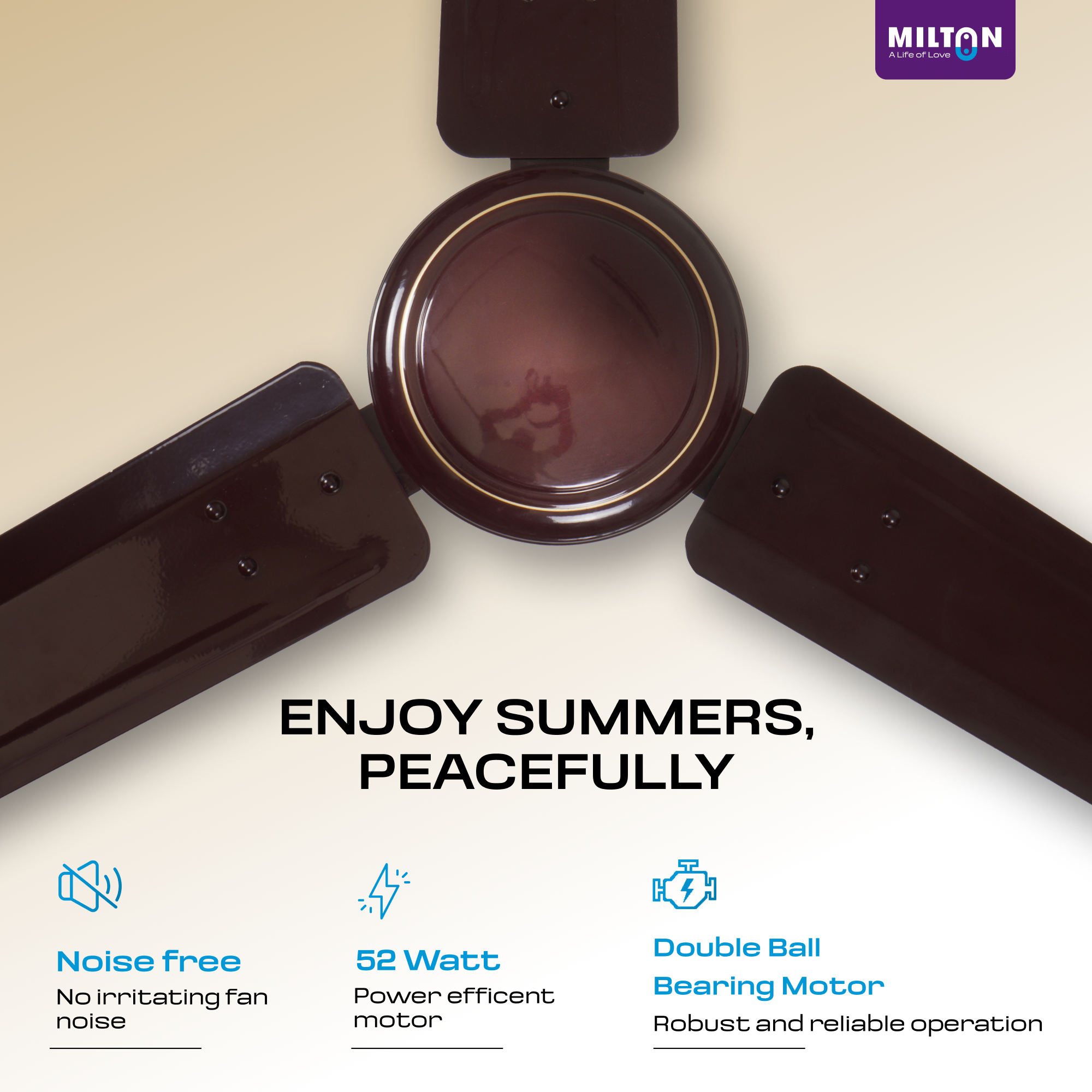 MILTON Brezza 1200mm Ceiling Fan – High-Speed, Silent & Stylish Cooling