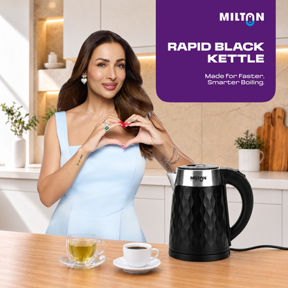 Milton Rapid Electric Cool-Touch Kettle 1.5L | Hot Water portable Electric Kettle for Home, Office | Auto Shut-Off with Wide Mouth | 1350 Watts | Black