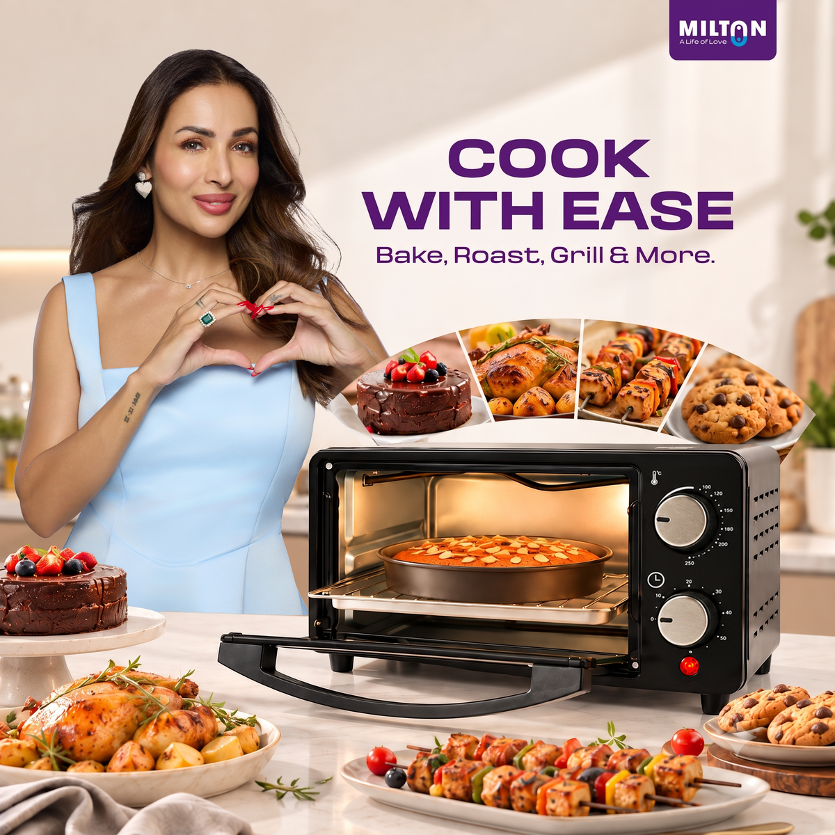 Milton 10L OTG Oven Toaster Griller 800W Auto Shut-Off 250°C Thermostat Timer Bell Grill Rack & Baking Tray 2Yr Warranty
