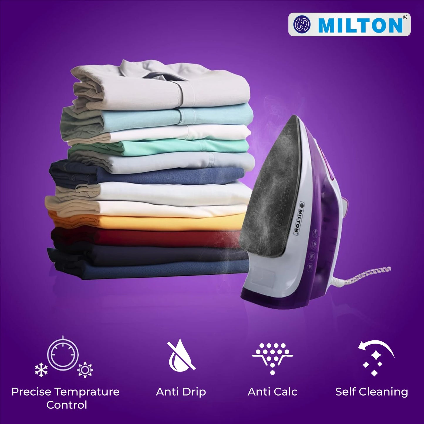 Milton Supreme DX 1600W Steam Iron for Clothes Ceramic Soleplate & 280ml Water Tank 2 Yr Warranty