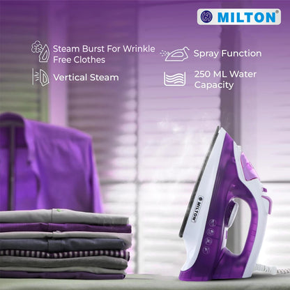 Milton Supreme DX 1600W Steam Iron for Clothes Ceramic Soleplate & 280ml Water Tank 2 Yr Warranty