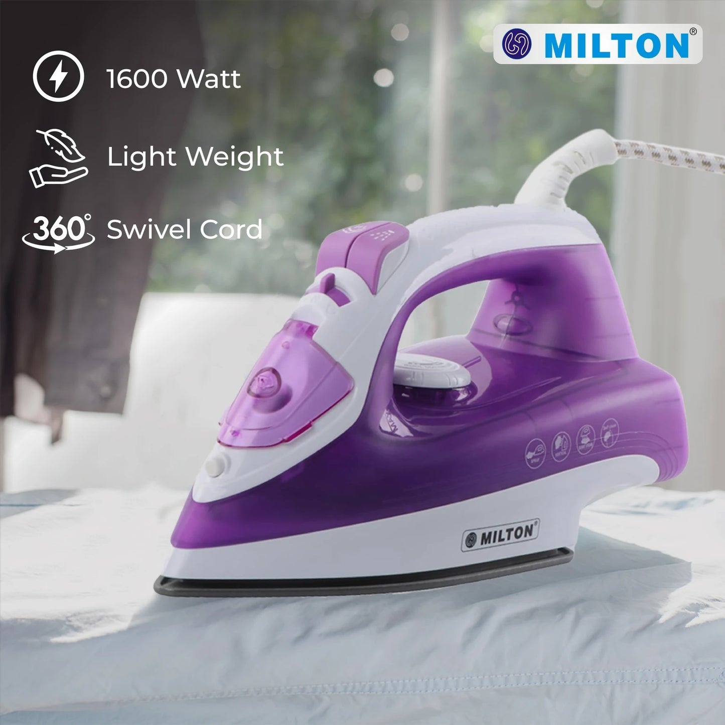 Milton Supreme DX 1600W Steam Iron for Clothes Ceramic Soleplate & 280ml Water Tank 2 Yr Warranty