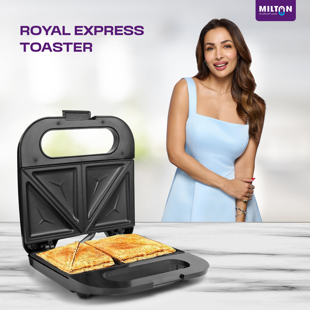 Milton Royal Express 800W Toaster Sandwich Maker | Auto Cut Off | Non-Stick Fixed Grill Plates | Easy Clean | Power Indicators | 2 Yr Warranty - Black