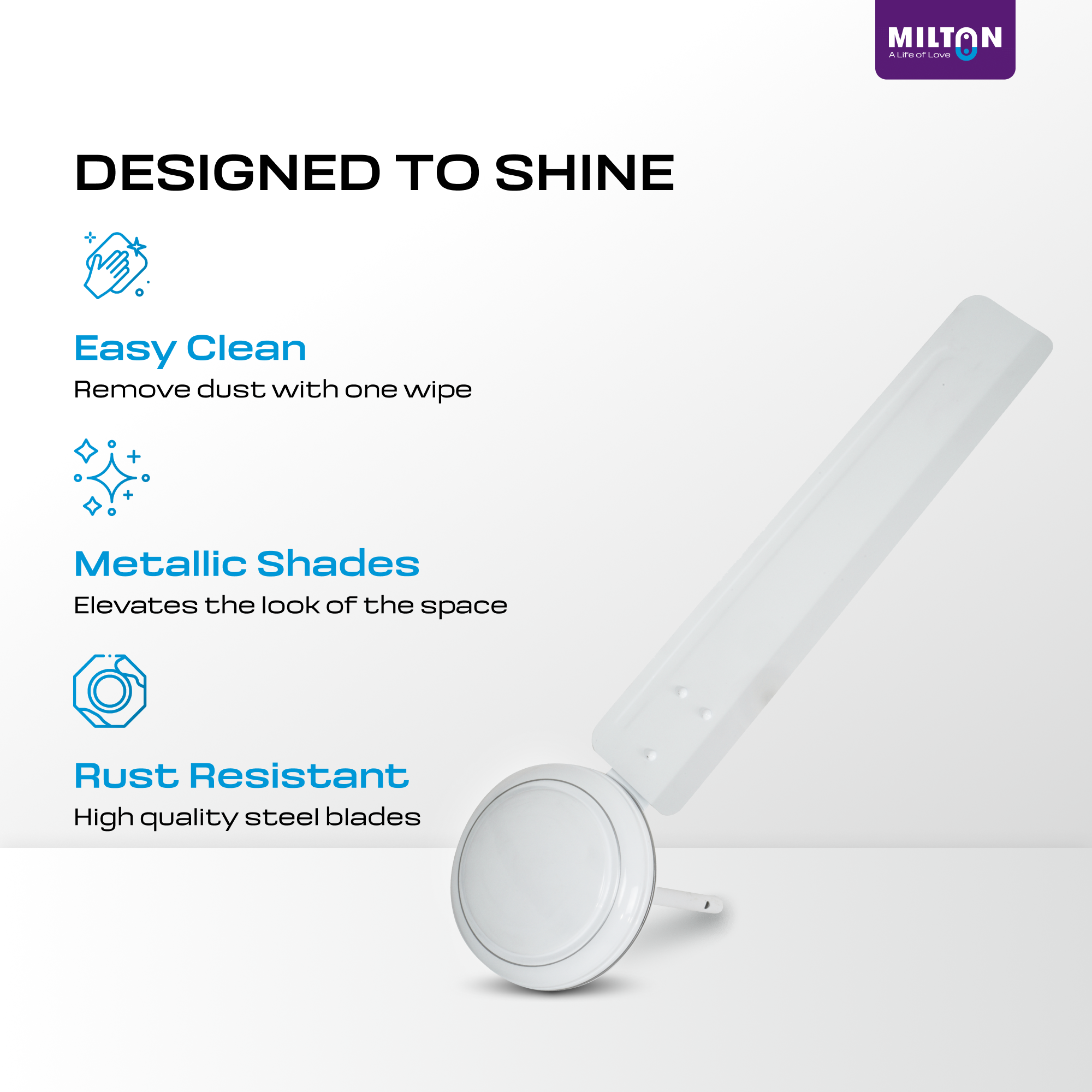 MILTON Brezza 1200mm Ceiling Fan – High-Speed, Silent & Stylish Cooling