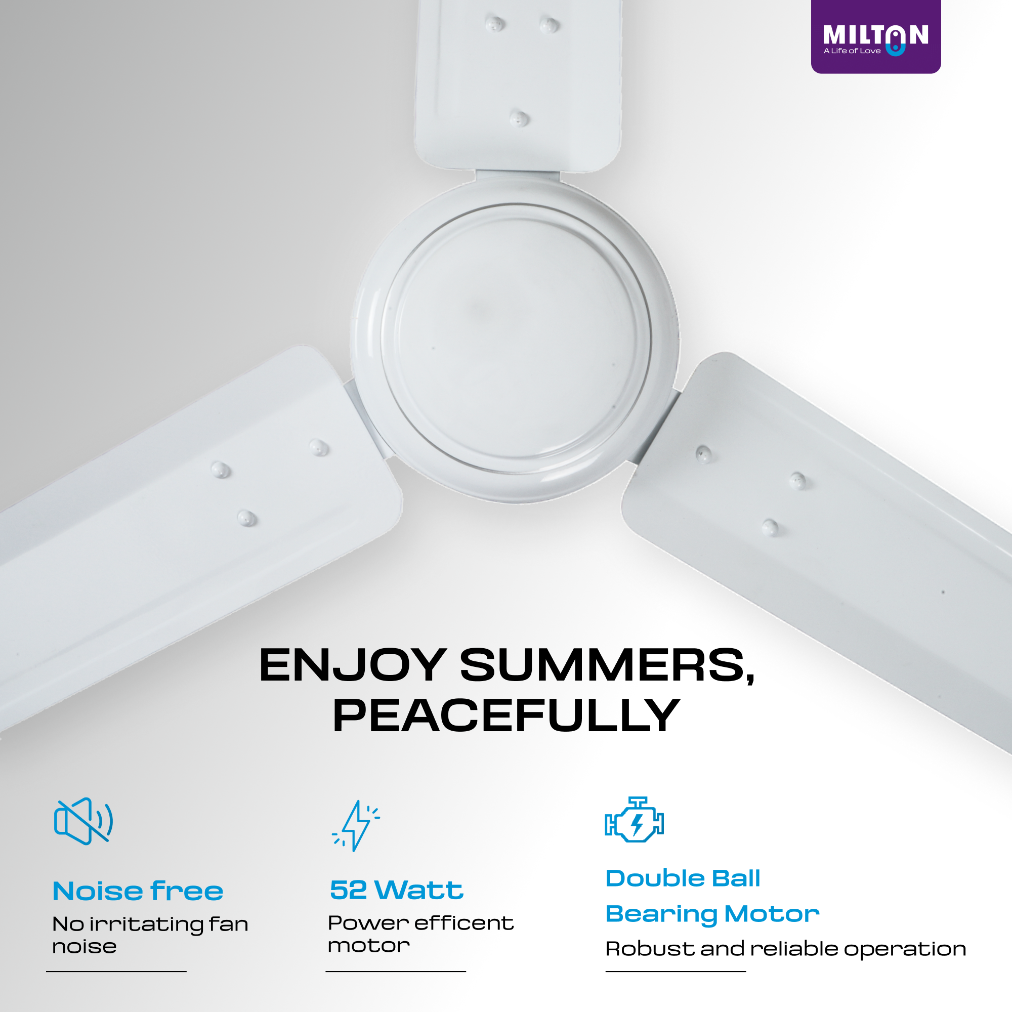 MILTON Brezza 1200mm Ceiling Fan – High-Speed, Silent & Stylish Cooling